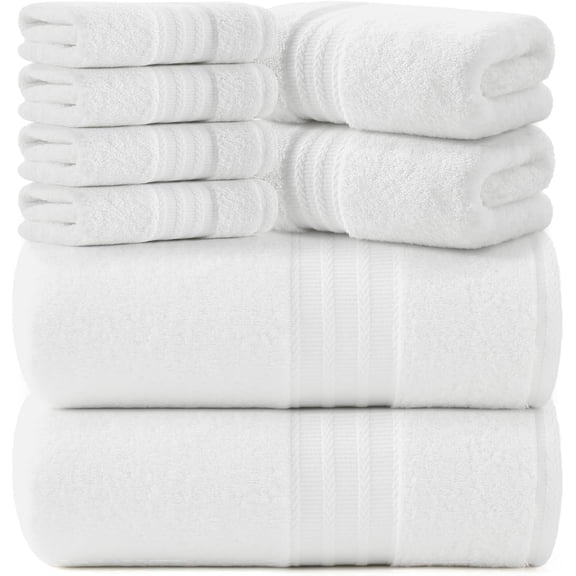 REDKISS 8-Piece 100% Cotton Towel Set, 600GSM Luxury White Bath Towels. Quick Dry Hand Towels & Washcloths