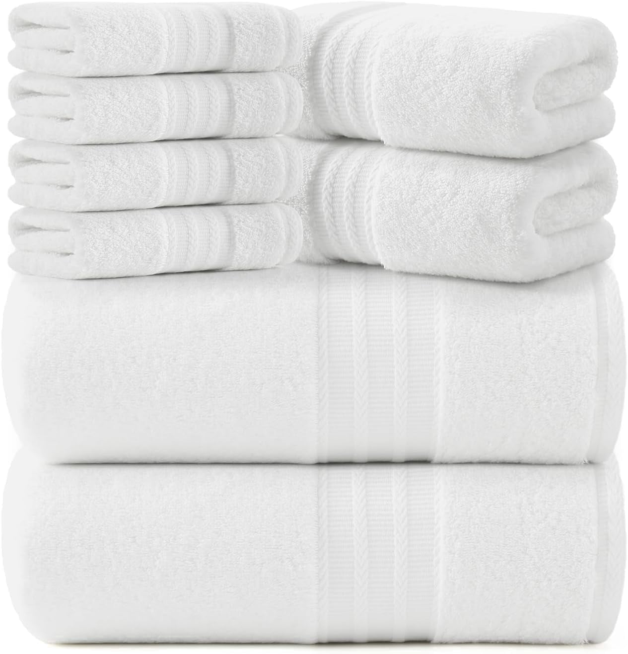 REDKISS 8-Piece 100% Cotton Towel Set, 600GSM Luxury White Bath Towels. Quick Dry Hand Towels & Washcloths