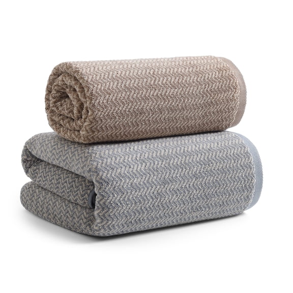 REDKISS Jacquard Bath Towels 2-Pack 100% Cotton 27x54 Herringbone Quick Dry for Guest Bathroom Gift,Gray and Coffee