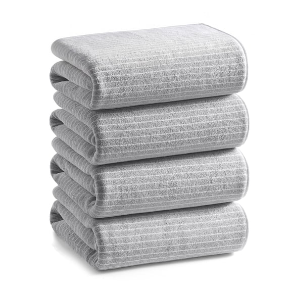 REDKISS 4-Pack Oversized Microfiber Bath Towel Set, 35x70 Fine Striped Quick Dry Light Gray Towels for Bathroom, Beach, Pool, Travel & Yoga