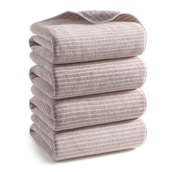 REDKISS Oversized Beach Sheets 4-Pack 100% Microfiber 35x70 Fine Striped Quick Dry,Coffee