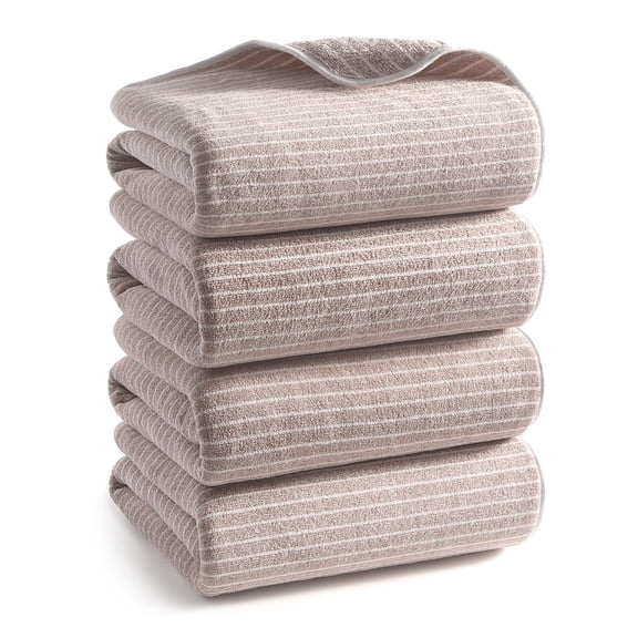 REDKISS Oversized Beach Sheets 4-Pack 100% Microfiber 35x70 Fine Striped Quick Dry,Coffee