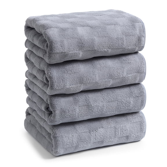 REDKISS 4-Pack Bath Towel Set, 27x55 Inch Oversized  Grid Textured Towels  for Home, Bathroom, Travel, Gym & Beach, Gray