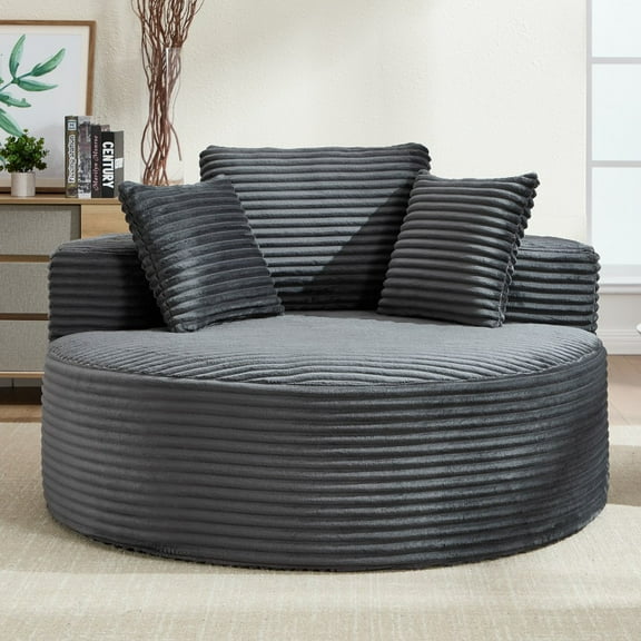 REDLIFE Compressed sofa, 56.69*14.76*14.17 inches,Circular base , striped, suitable for various room types, Deep gray