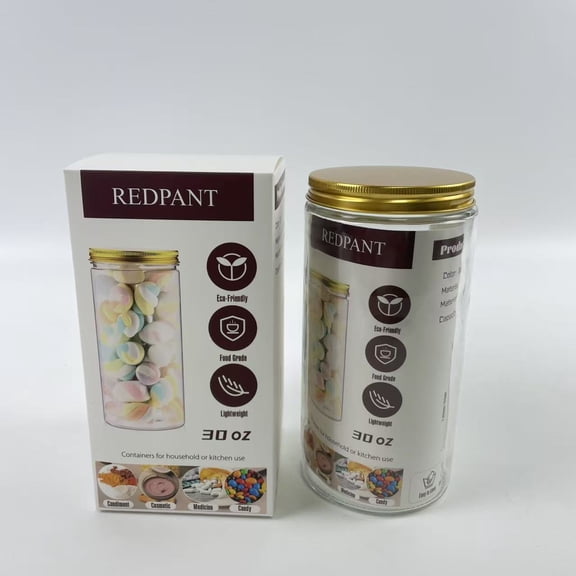 REDPANT Containers for household or kitchen use,1 Pcs Plastic Jars with Lids 30 oz Bottles Containers Plastic Mason Jars Canisters Cylinders Storage Kitchen (Gold)