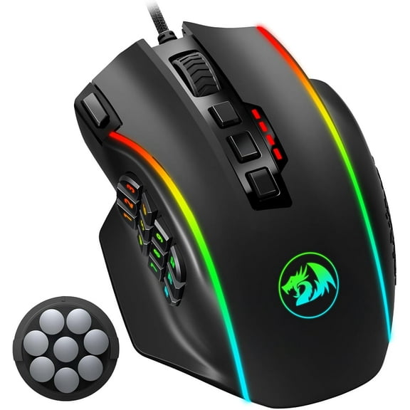 REDRAGON Gaming Mouse Wired with RGB Light, Computer Mouse Gaming, UP 12400 DPI,12 Side Buttons, MMO Mouse Gaming, 19 Programmable ButtonsWeight TuningUSB Wired Black Gamer Mouse with Light