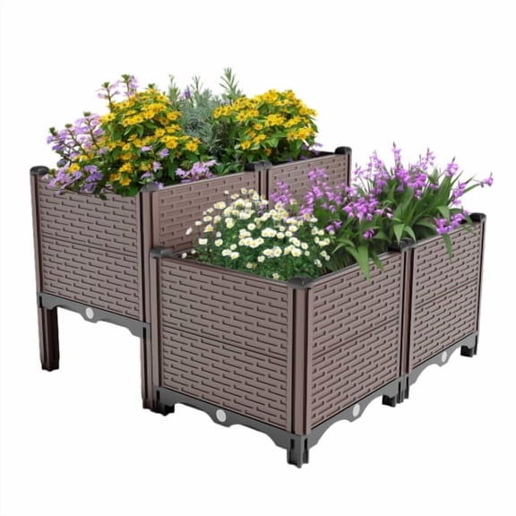 REDSASA 31.5x31.5x19.6in Raised Garden Beds Outdoor, Polypropylene Planter Boxes Outdoor for Vegetables, Flowers, Herbs, Garden Box with Drain Outlet Capacity