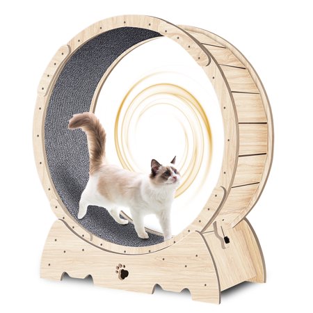 REDSASA Cat Exercise Wheel for Indoor , Running Wheel with Carpeted Runway, Cat Sport Treadmill Wheel , Fitness Weight Loss Device, 37" Natural Wood Color