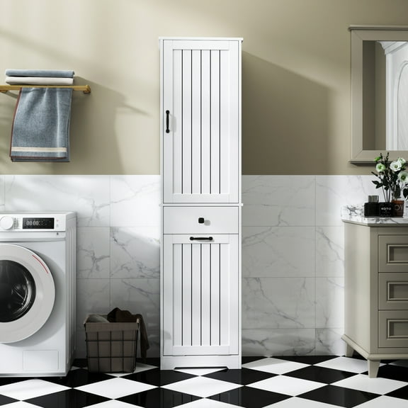 REDSASA Laundry Cabinet ,with 1 Storage Cabinet and 1 Drawer - Freestanding Laundry Hamper Cabinet for Laundry Room, Bathroom, Kitchen, White