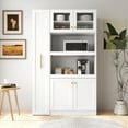 thumbnail image 1 of REDSASA Multi-Functional Pantry Cabinet with Pull-Out Shelves - Farmhouse 4-Door Storage Organizer for Kitchen Dining Room, White, 1 of 9