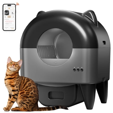OMCPET Self Cleaning Cat Litter Box,Smart Automatic Litter Box with Wifi APP Control,100L Large Capacity,Balck