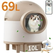 REDSASA Self Cleaning Litter Box for Multiple Cats, Smart Automatic Litter Box with Wifi APP Control, 69L Large Capacity with Extra Thick Waste Bags, Brown