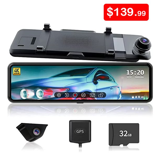 REDTIGER 11'' Rear View Mirror Camera 4K UHD Front and 1080P Rear