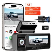 REDTIGER A3 Dash Camera,  3 Channel, 2.5K Front + 1080P Dash Cam Front and Rear and Inside, Free 32GB Card, WiFi Car Security Camera, WDR Night Vision, 24H Parking Monitor