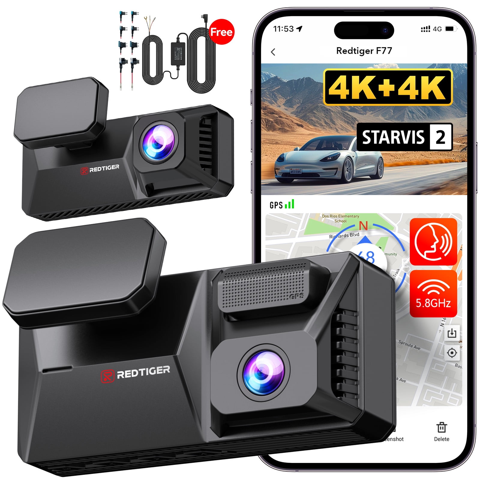 REDTIGER 4K UHD Dual IMX678 Dash Cam with Starvis 2 Night Vision, 128GB ...
