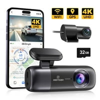 Redtiger 4K Front & 1080P Rear Dash Cam with WiFi & GPS, App Control, Night Vision, Loop Recording, G-Sensor, Parking Monitor + Free 32GB SD Card