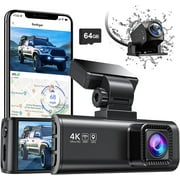 REDTIGER Dash Cam Front and Rear, 4K Dash Cam with 64GB Card Built-in WiFi & GPS, 4K/2.5K Front+1080P Rear Dash Camera with View Night Vision, LCD Screen Display, Loop Recording,Black