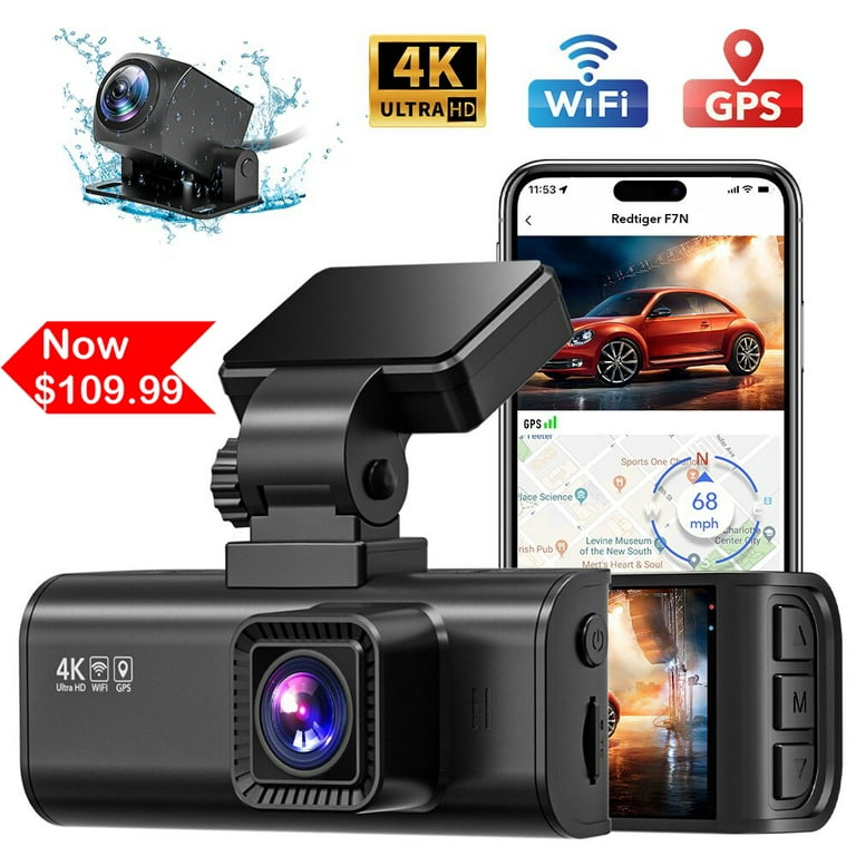 REDTIGER Dash Cam Front and Rear, 4K Dash Cam with WiFi & GPS, 4K