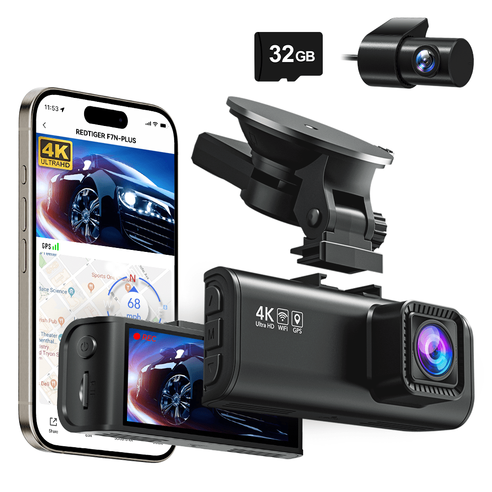 REDTIGER F7NP Dash Cam Front and Rear, 4K/2.5K Full HD Car Camera, 3.16 IPS Screen, Free 32GB Card, Built-in Wi-Fi GPS, Night Vision, Loop Recording, Vehicle, Parking Mode
