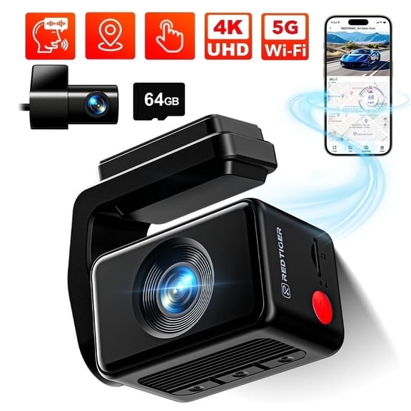 REDTIGER A4 Dash Cam Front and Rear, 5.8G WiFi GPS & WDR 4K/2.5K+1080P Dash Camera for Car with 64GB Card, G-Sensor, Super Night Vision, Loop Recording, Parking Mode