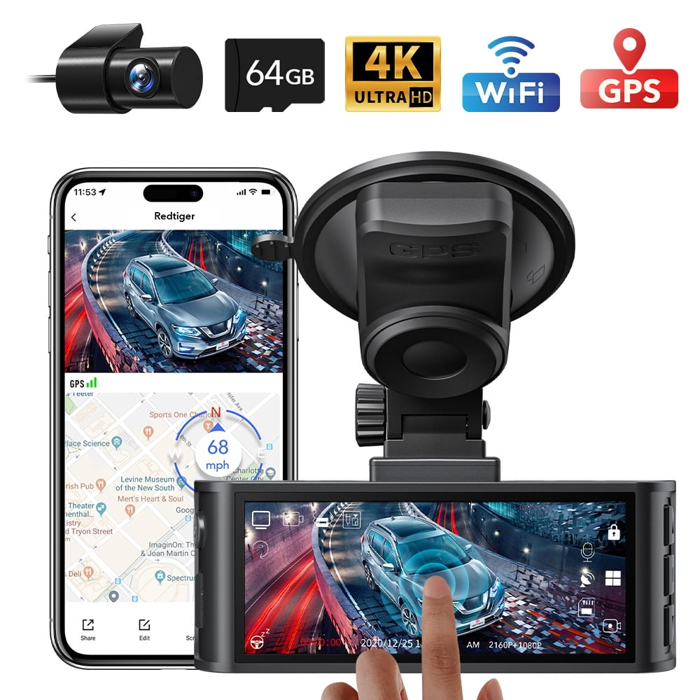 REDTIGER Touch Screen Dash Cam Front and Rear, 4K Dash Camera with STARVIS 2 Sensor, Free 128GB Card, Car Camera with Wifi GPS, Voice Control, WDR, 24H Parking Mode, Night Vision
