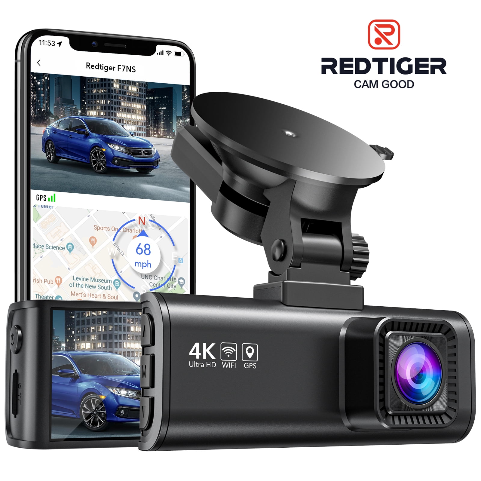 REDTIGER Dash Camera 4K Front and Rear Dash Cam Parking Mode Built