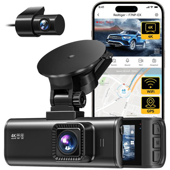 REDTIGER Dash Cam for Cars, 4K/2.5K Full HD Car Camera Dash Cam, 3.16 IPS Screen Dash Cam, Dashcam Built-in Wi-Fi GPS, Night Vision, Loop Recording, Vehicle, Parking Monitor
