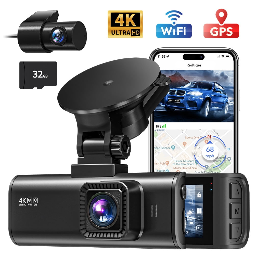 REDTIGER F7NP Dash Cam Front and Rear, 4K/2.5K Full HD Car Camera, 3.16 IPS Screen, Free 32GB Card, Built-in Wi-Fi GPS, Night Vision, Loop Recording, Vehicle, Parking Mode
