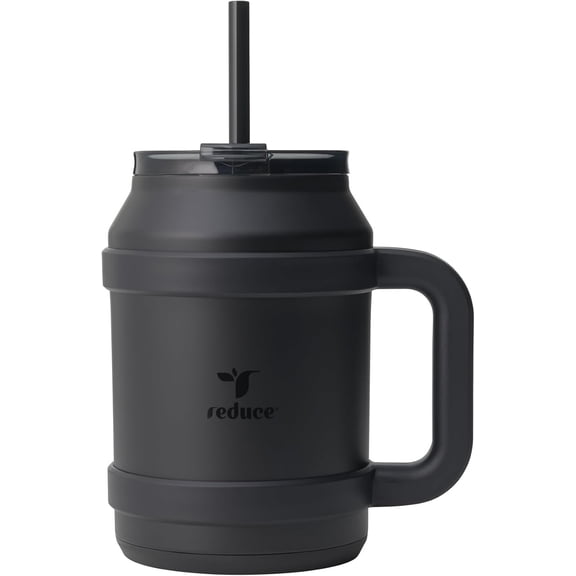 REDUCE Reusable 50 oz Cold1 Water Tumbler Ergonomic Handle Double-Wall Insulation Sturdy Desktop/Tabletop Mug with Lid and Straw BPA-Free Stainless Steel for Gym, Home, or Office Phantom