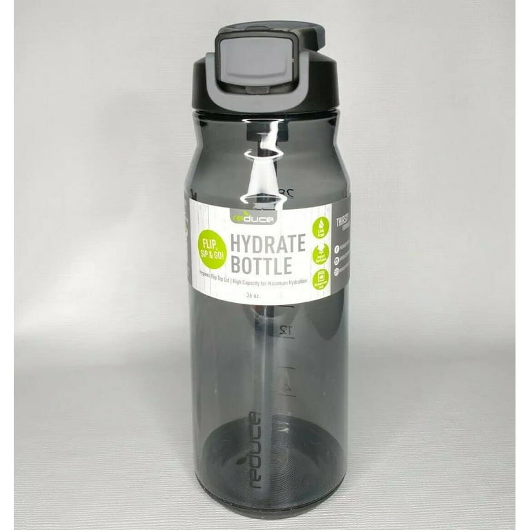 REDUCE Water Bottle – Hydrate Water Bottle, 36oz – Hygienic Flip Top Lid,  Integrated Straw and Carry Handle – Leak Proof, Cupholder Friendly – Flip,  Sip and Go – Lead Gray, Tritan