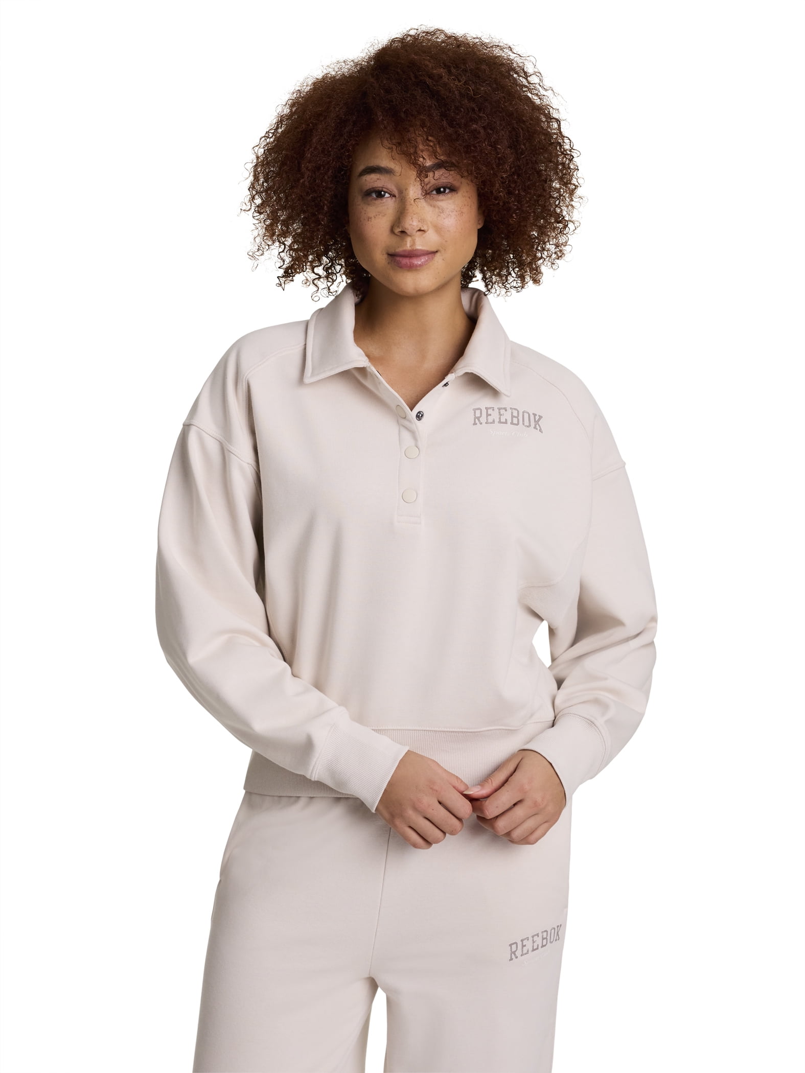 Reebok Women's and Women's Plus All Seasons Oversize Polo Sweatshirt, Sizes XS-4X
