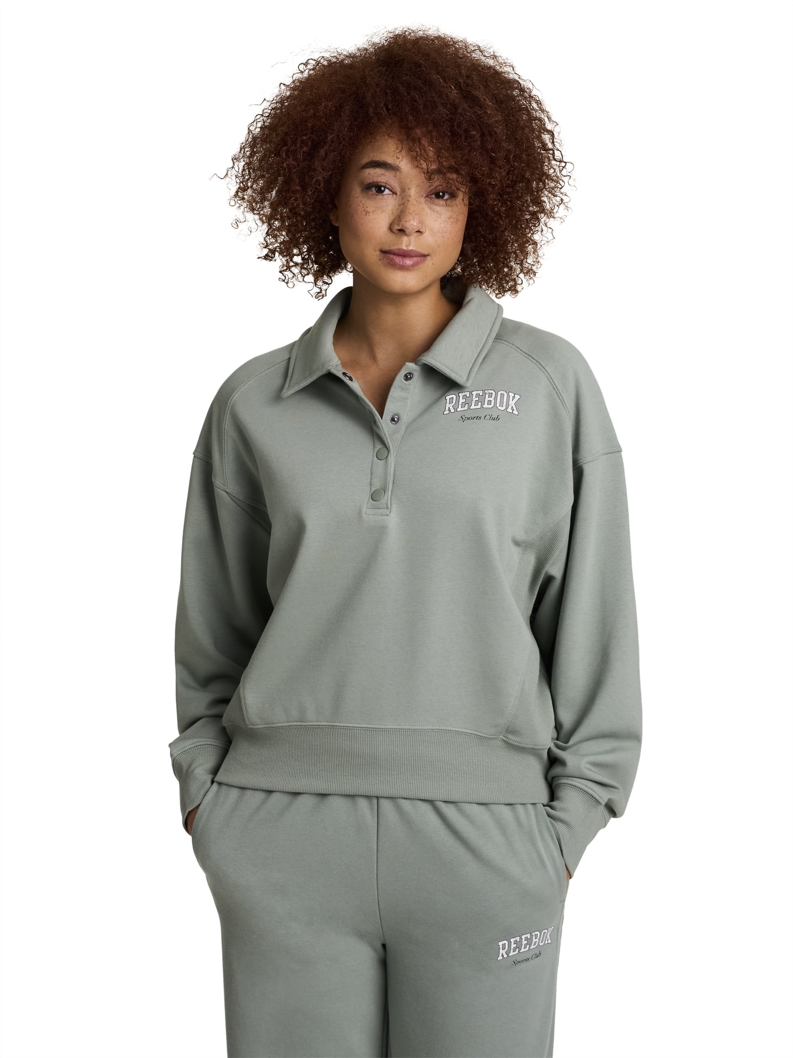 Reebok Women's and Women's Plus All Seasons Oversize Polo Sweatshirt, Sizes XS-4X
