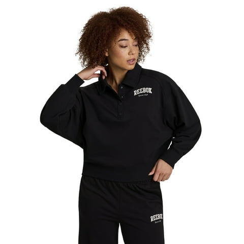 Women's and Women's Plus All Seasons Oversize Polo Sweatshirt, Sizes XS-4X