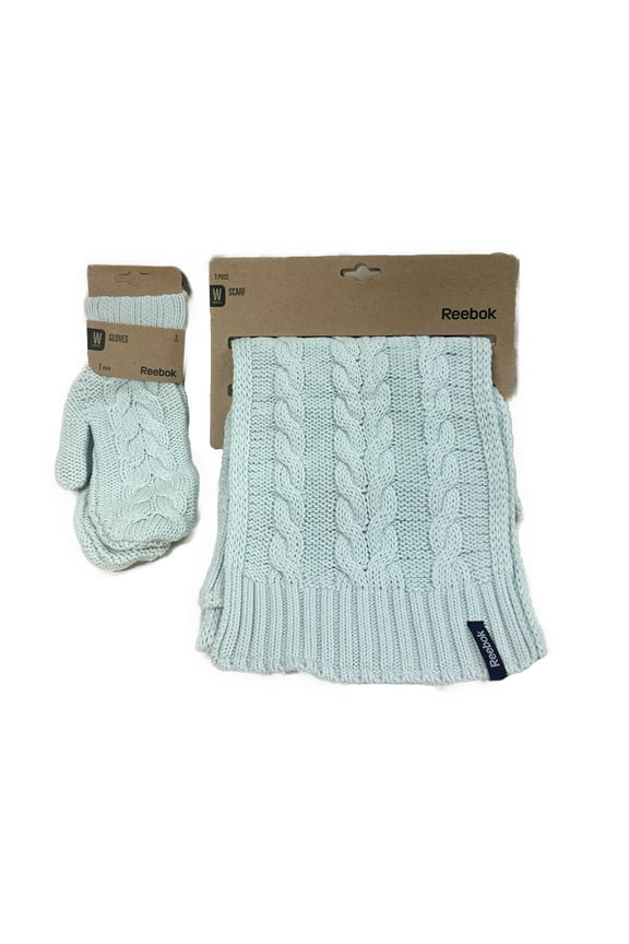 Large Knitted Scarf & Small Mitten Gloves SET Woolen Thick Cosy High Quality Turquoise