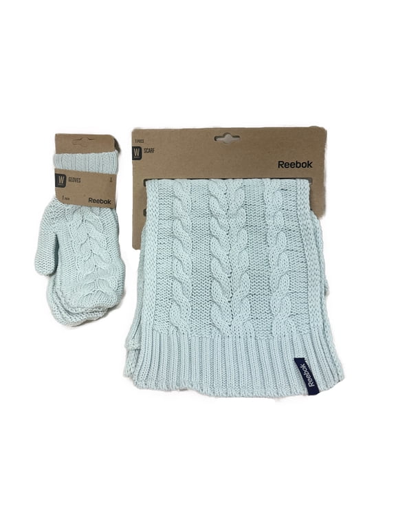 Large Knitted Scarf & Small Mitten Gloves SET Woolen Thick Cosy High Quality Turquoise