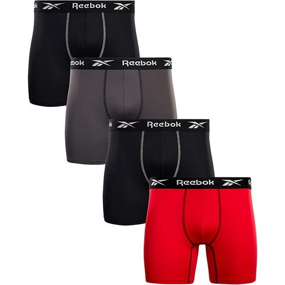 REEBOK MEN'S PACK 4 - 203 P35 RED BLACK - LARGE - UNDERWEAR X4 BOXER BRIEF