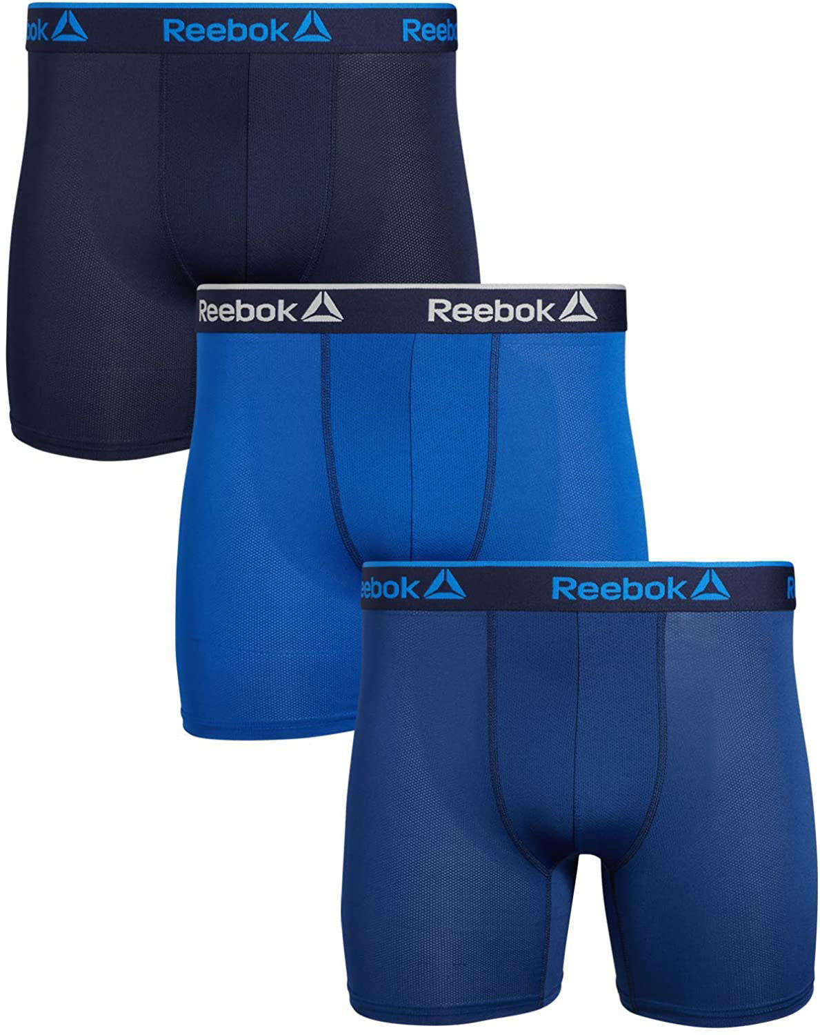 REEBOK Men's 3 Pack Performance Boxer Briefs, Blue, Small