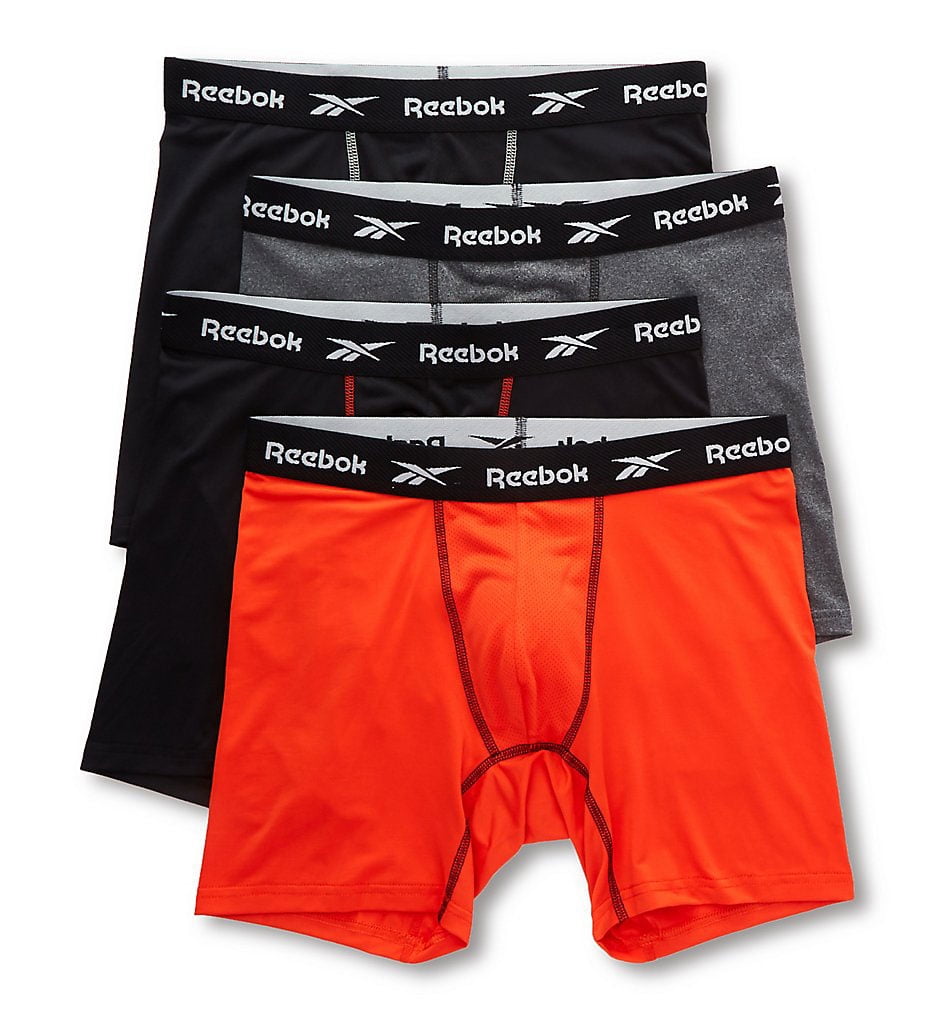 REEBOK Men's 4 Pack Performance Boxer Briefs, Grey/Red, Medium