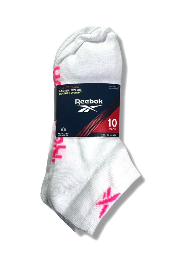 SOCKS WOMEN'S - LOW CUT - SOLID 253 - WHITE PINK - SHOE SZ 4 10 - PACK 10