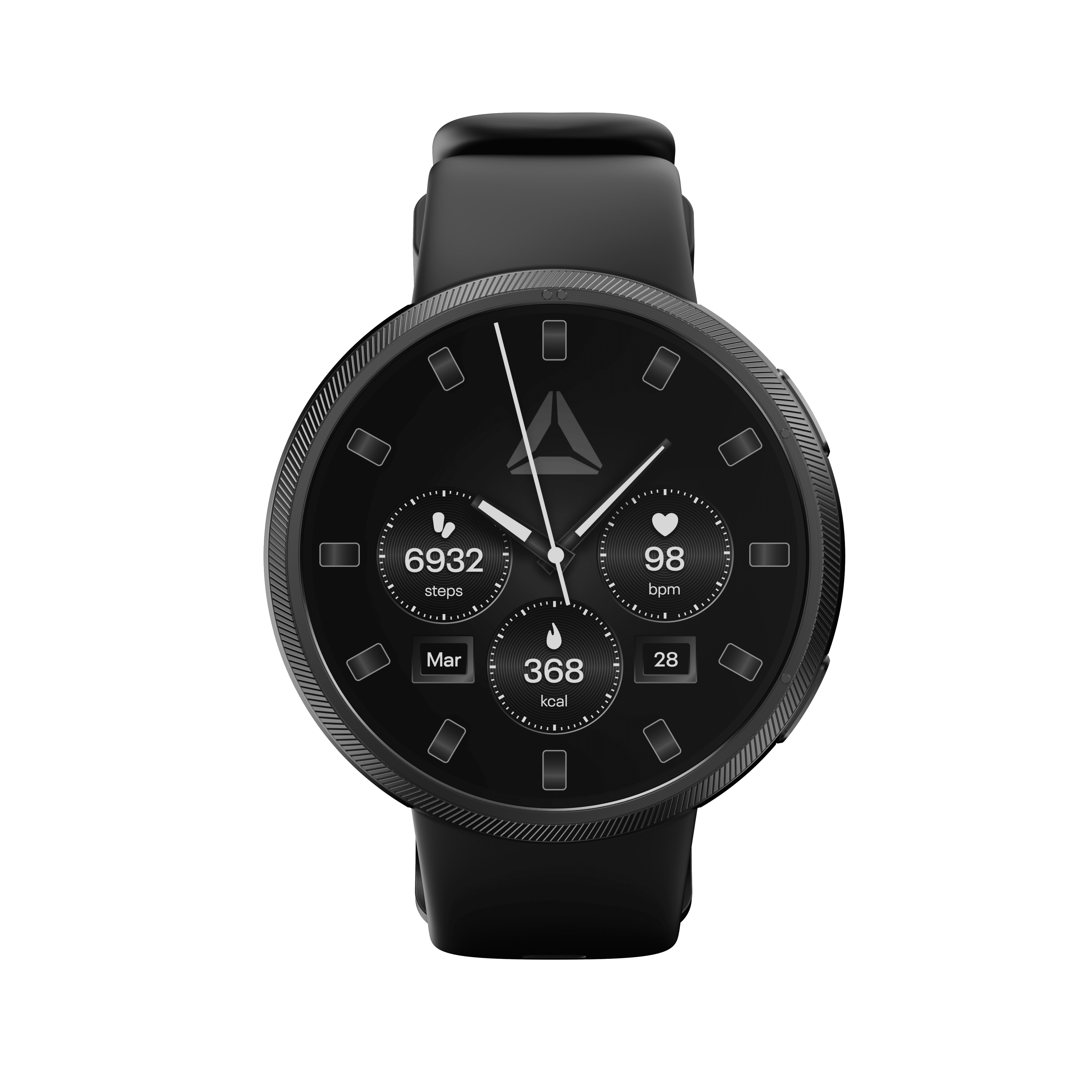 REEBOK Stride Smartwatch Scratch-Resistant Black Plastic Case with Black Watch Band, 1 Pack