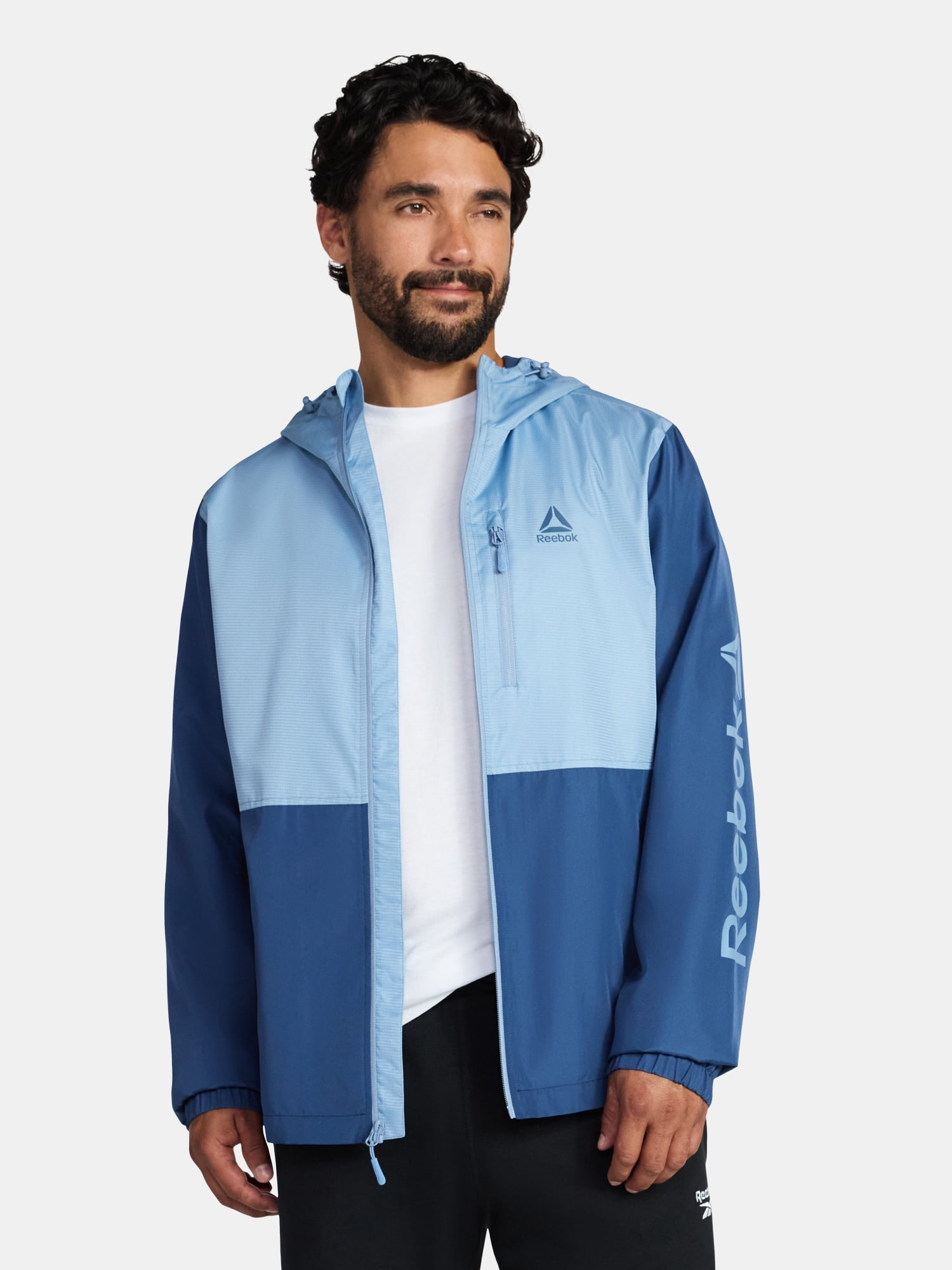 Reebok Men and Big Men's Jersey Lined Windbreaker Jacket with Hood, Lightweight, Sizes S-3XL