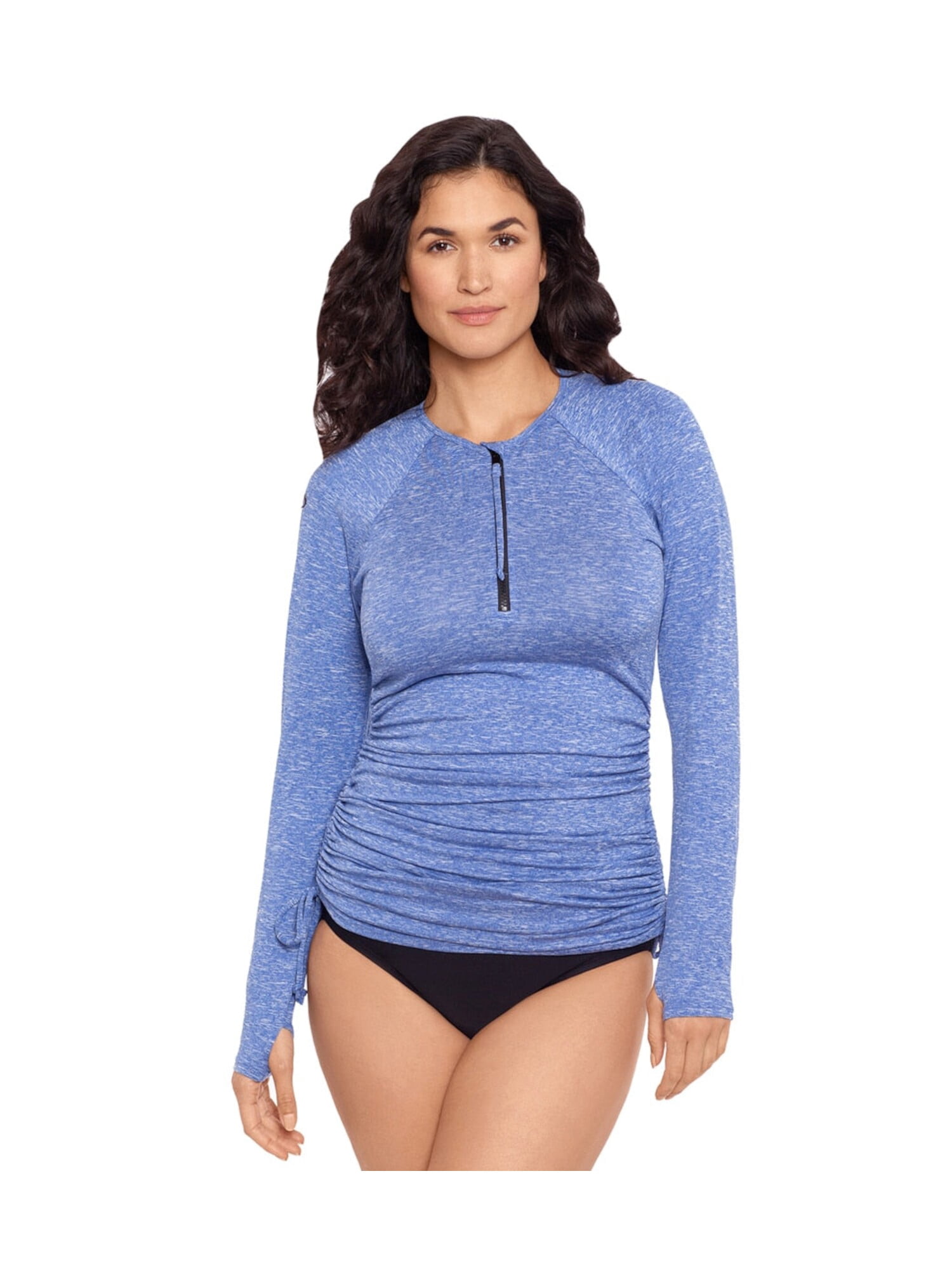 REEBOK Women's Blue Printed Rash Guard Ruched Stretch Tunic UV ...
