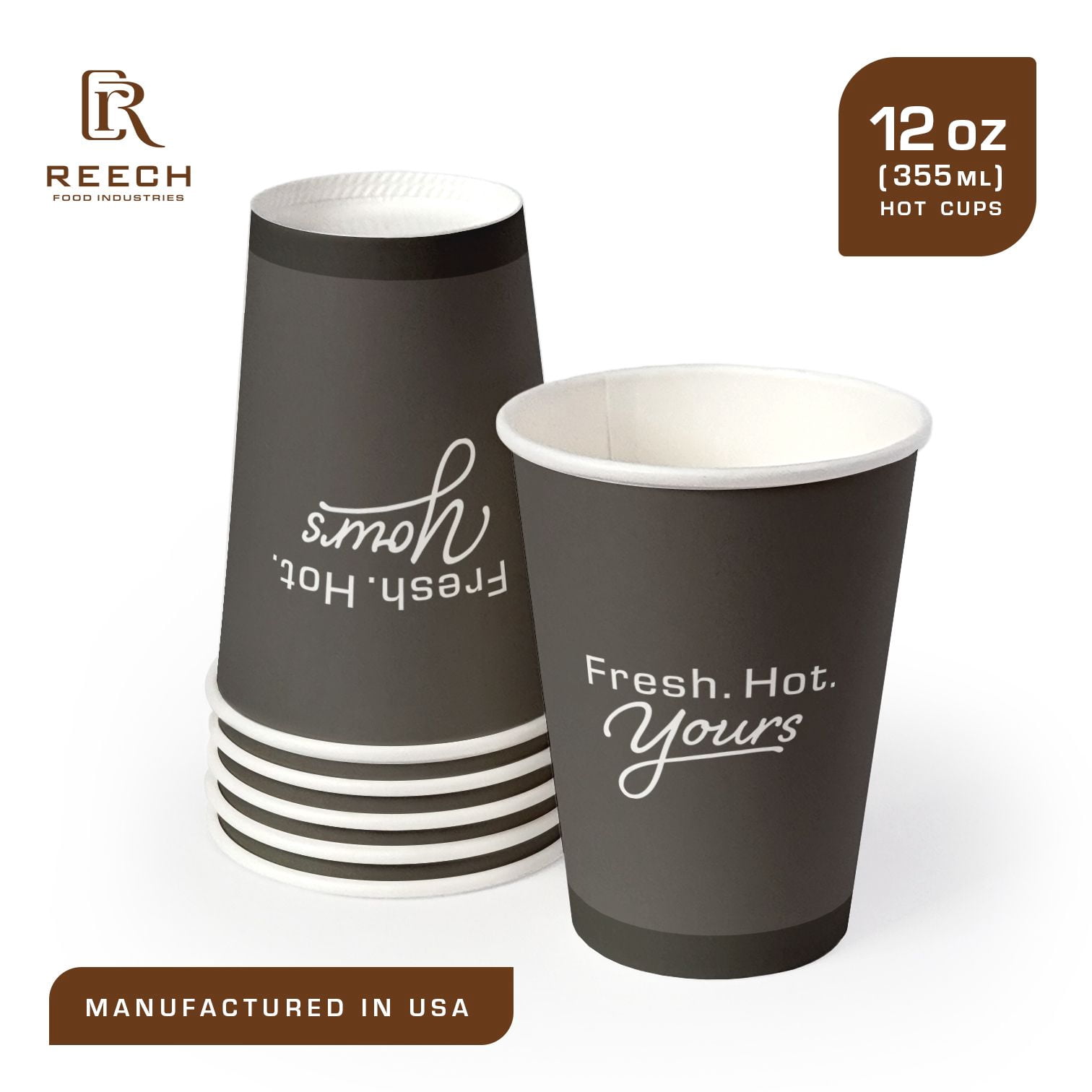REECH 12oz Paper Coffee Cups 50 Pack Hot Coffee Cups Disposable To-Go ...