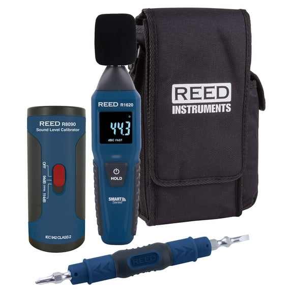 REED Instruments R1620-KIT Data Logging Smart Series Sound Level Meter with Sound Level Calibrator, Precision Calibration Screwdriver and Carrying Case