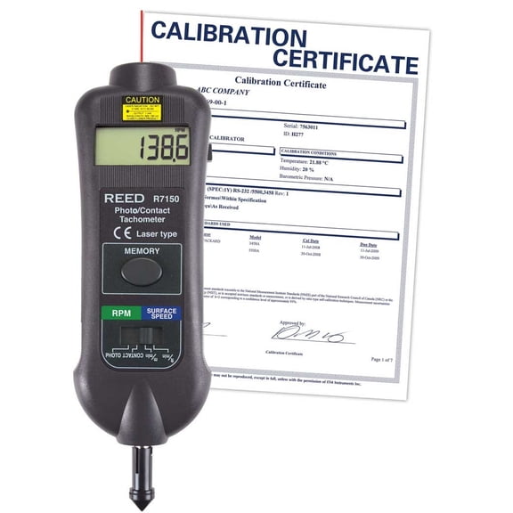 Reed Instruments Contact/Laser Tachometer w/NIST R7150-NIST