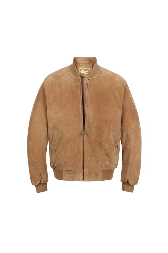 MEN'S BASEBALL SUEDE LEATHER JACKET (IMPORTED) (XLT, CAMEL)