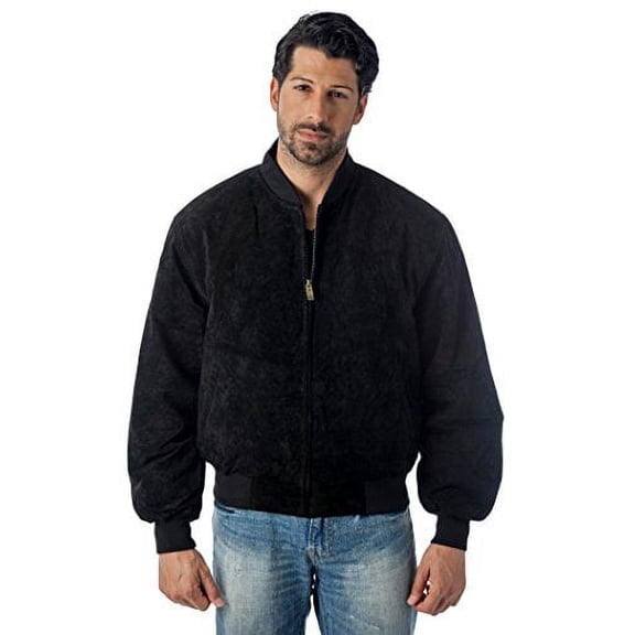 REED Men's Baseball Suede Leather Jacket, Large, Black