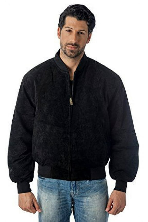 Men's Baseball Suede Leather Jacket, Large, Black