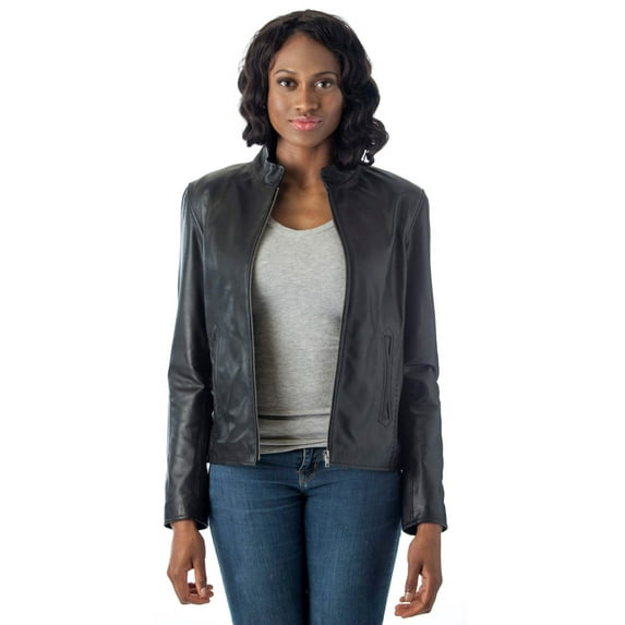 REED® Women's Moto Leather Fashion Jacket - Genuine Leather Coat (MEDIUM, Black)