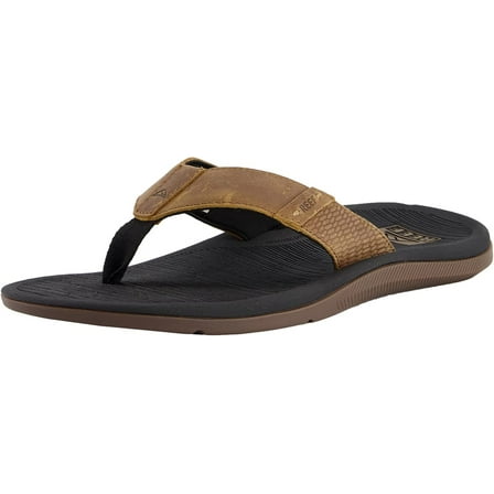 REEF Men's Santa Ana LE Premium Leather Flip Flop Sandals Black and Tan - CI8103